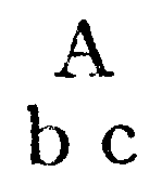Upper Case letter A over lower case letters b and c 