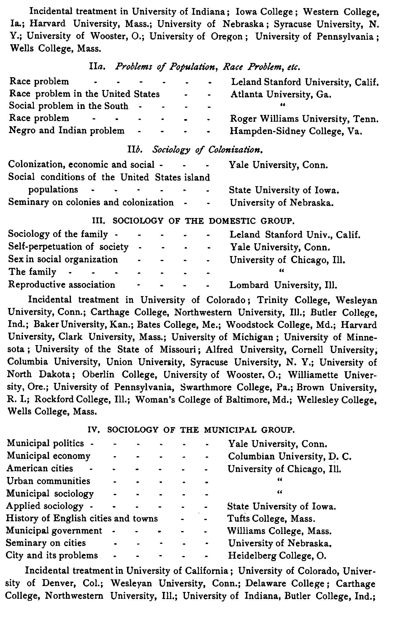 Classified Lists of Courses in sociology