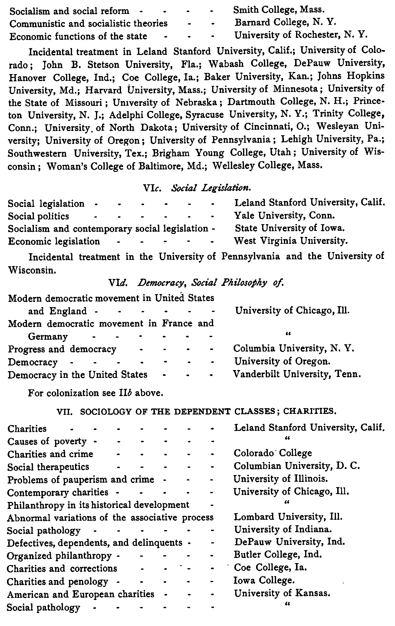 Classified Lists of Courses in sociology
