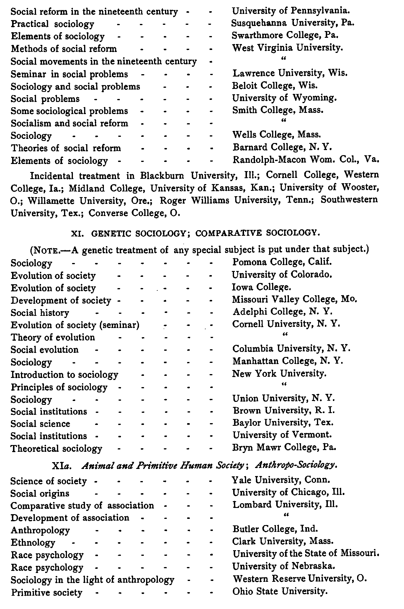 Classified Lists of Courses in sociology
