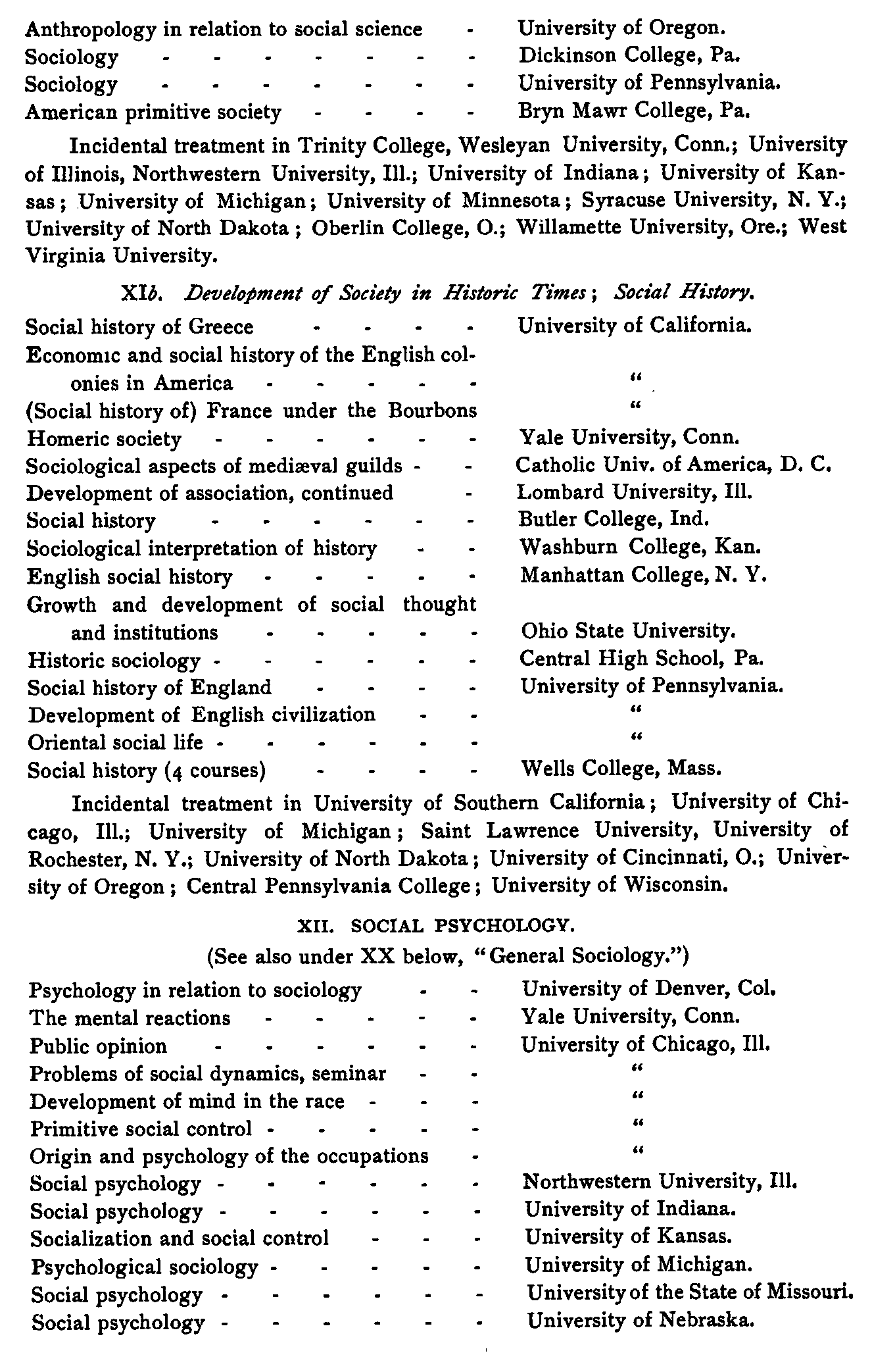 Classified Lists of Courses in sociology