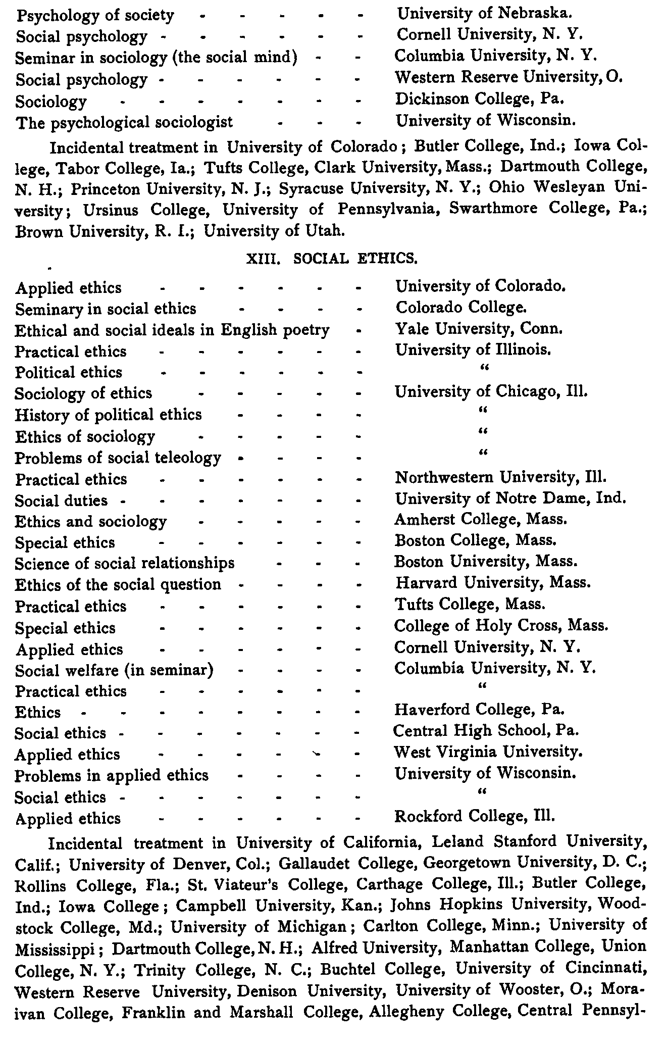 Classified Lists of Courses in sociology